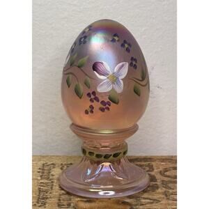 Vintage Fenton Pink Opalescent Hand Painted Glass Egg